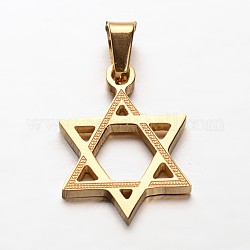 Estrella de david 304 colgantes de acero inoxidable, para judío, dorado, 22x16x2mm, agujero: 4x7 mm