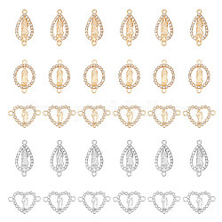Unicraftale 50 Stück 5 Stile Religion Legierung Verbindungsanhänger, mit Strass-Kristall, gemischte Glieder mit jungfräulichem Muster, Platin & golden, 23~24.5x12~15x2 mm, Bohrung: 1.6~1.8 mm, 10pcs / style