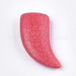 Abalorios de turquesa sintético, teñido, sin agujero / sin perforar, vaina / forma de colmillo, rojo, 48x25x12mm