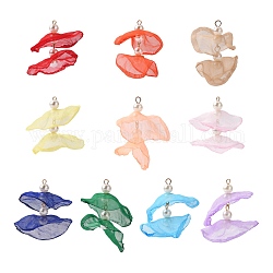 Organza Fabric Pendants, with Iron Findings and ABS Plastic Imitation Pearl, Light Gold, Mixed Color, 40~55x43~53mm, Hole: 2mm