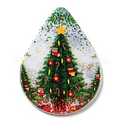 クリスマステーマのアクリルパーツ  ティアドロップ  クリスマスツリー  47.5x35x2.5mm  穴：1.8mm
