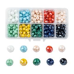 Abalorios de vidrio electroplate hebras, lustre de la perla chapado, facetados, rerondana plana, color mezclado, 8x6mm, agujero: 1 mm, 10colors, 40 piezas / color, 400 unidades / caja