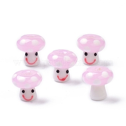 Manuell Murano Glas Perlen, lächelndes Gesicht Pilzperlen, rosa, 13x13 mm, Bohrung: 3 mm