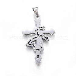 304 Stainless Steel Pendants, with Enamel and Rhinestone and Magnetic Hematite, Constellation/Zodiac Sign,  Leo, Crystal, Stainless Steel Color, Leo, 50x31.5x3mm, Hole: 8x5mm