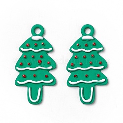 Spray Painted Alloy Enamel Pendants, Christmas Tree, Green, 24.5x12x1.5mm, Hole: 1.6mm