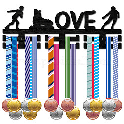 Вешалка для медалей из модного дерева, 2-строчная настенная стойка, с винтами и дюбелем, катание на роликах, спортивный, 144x400 мм, отверстие : 5 мм