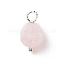 Sfaccettata rosa naturale ciondoli di quarzo, con passanti in ottone color platino, ciondolo rotondo con taglio a stella, 13.5x7.5~8x7.5~8mm, Foro: 3 mm