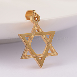 Placcatura ionica (ip) 304 ciondoli in acciaio inossidabile, per gli ebrei, Stella di David, oro, 22x16x2mm, Foro: 6x4 mm