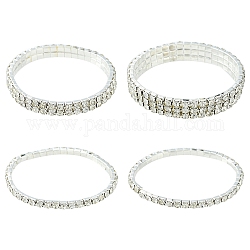 4Pcs 3 Style Brass Rhinestone Tennis Stretch Bracelet Sets for Girlfriend, Valentines Day Gifts Wedding Diamond Bracelets, Silver, Inner Diameter: 2 inch(5cm), 3.8~11mm, 1pc/style