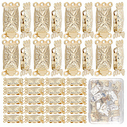 CREATCABIN 16Pcs 2 Colors Rectangle Brass Filigree Box Clasps, 3-Strand, 6-Hole, with 96Pcs 2 Colors Brass Jump Rings, Golden & Silver, Clasp: 20x10x4.5mm, Hole: 1mm, 8pcs/color, Jump Rings: 4x0.6mm, 48pcs/color