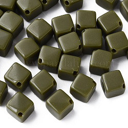 Perline acrilico opaco, cubo, verde oliva scuro, 13x14.5x14.5mm, Foro: 2 mm, circa 530pcs/500g