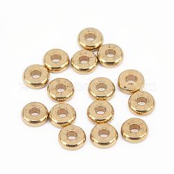 Perles séparateurs en laiton, plat rond, sans nickel, brut (non plaqué), 6x2mm, Trou: 2mm