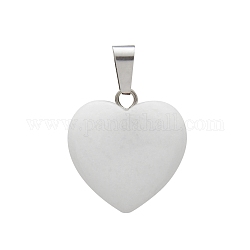 Charms in giada bianca naturale, con rifiniture in metallo color argento, cuore, 16x6mm