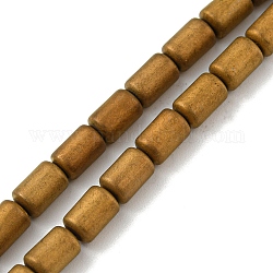 Electroplated Synthetic Non-magnetic Hematite Beads Strands, Frosted, Column, Golden Plated, 3.7~3.8x5.8~5.9mm, Hole: 0.8mm, about 65pcs/strand, 15.75''(40cm)