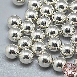 Perles 925 en argent sterling, pas de trous / non percés, ronde, couleur d'argent, 4mm