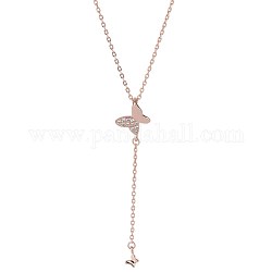925 ожерелье с подвеской в виде бабочки из стерлингового серебра, с кубического циркония, прозрачные, розовое золото , 16.14 дюйм (41 см)