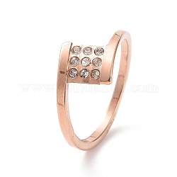 Квадратное кольцо на палец с кристаллами и стразами, ионное покрытие (ip) 304 ювелирное изделие из нержавеющей стали для женщин, розовое золото , размер США 6~9 (16.5~18.9 мм)