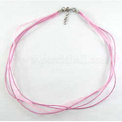 Cuerda del collar joya que hace, Cinta de organza y cordón de algodón encerado y cierre de hierro plateado, rosa perla, 16.9 pulgada (43 cm), 6mm