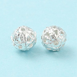 Perline filigrana in ottone, tondo, colore argento placcato, 6mm, Foro: 0.6 mm