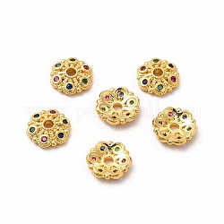 Messing Perle Kappen & Kegel Perlen, mit Strass-Steinen, 6-Blütenblatt, Blume, echtes 18k vergoldet, 8x2 mm, Bohrung: 1.5 mm