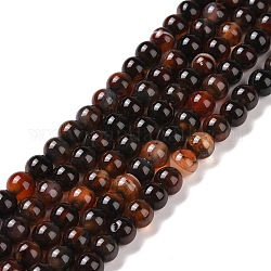 Natürliche Achat Perlen Stränge, Runde, gefärbt und erhitzt, Schokolade, 6 mm, Bohrung: 1 mm, ca. 64 Stk. / Strang, 14.5 Zoll