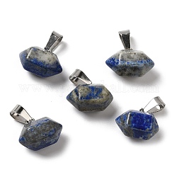 Lapis-lazuli naturelles ont fait pendentifs, breloques de balle à facettes, avec mousqueton en fer ton platine sur bélières, 12.5~13x15.5~17x9~10mm, Trou: 7x3.5mm