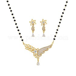 Kits de bijoux en alliage, pendentifs et boucles d'oreille, avec zircons, fleur et aile, clair, véritable 24k plaqué or