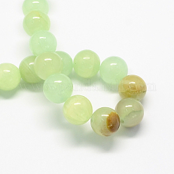 Chapelets de perles de pierres en jade jaune teinte, ronde, vert pale, 8mm, Trou: 1mm, Environ 50 pcs/chapelet, 15.7 pouce