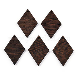 Natural Wenge Wood Pendants, Undyed, Rhombus Charms, Coconut Brown, 38x25x3.5mm, Hole: 2mm