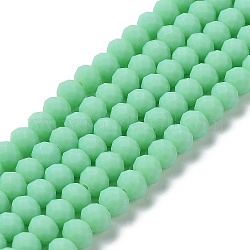 Chapelets de perles en verre, facette, mat, rondelle, vert printemps moyen, 10mm, Trou: 1mm, Environ 63~65 pcs/chapelet, 19.2~20 pouce (48~50 cm)