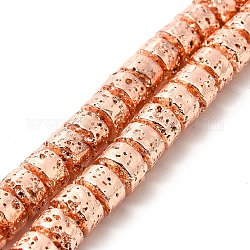 Fili di perle di roccia lavica naturale elettrodeposta, colonna, placcato oro rosa, 6x8.5mm, Foro: 1 mm, circa 64~66pcs/filo, 15.16~15.35 pollice (38.5~39.7 cm)