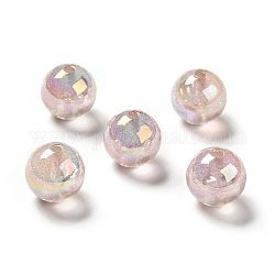 Placage uv perles acryliques irisées arc-en-ciel transparentes, perles de paillettes, ronde, rose, 15.5~16x15.5mm, Trou: 2.6~2.7mm