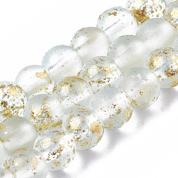 Fili di perle di vetro verniciato a spruzzo satinato, con foglia d'oro, tondo, azzurro, 4~5mm, Foro: 0.9~1.2 mm, circa 95~103pcs/filo, 13.78 pollice ~ 14.88 pollici (35~37.8 cm)