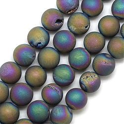 Elektroplattierte natürliche Druzy Geode Achat Perlen Stränge, gefärbt, matt, Runde, Multi-Farbe plattiert, 18~18.5 mm, Bohrung: 2 mm, ca. 22 Stk. / Strang, 16.3 Zoll