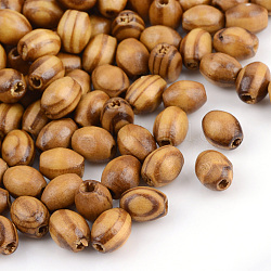 Des perles en bois naturel, teinte, ovale, selle marron, 8.5x6.5mm, Trou: 2mm, environ 400 pcs/50 g