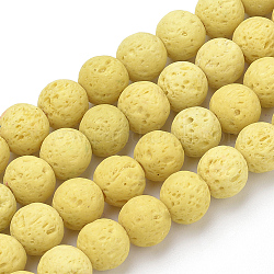 Brins de perles de pierre de lave synthétique, teinte, ronde, champagne jaune, 8~8.5mm, Trou: 1mm, Environ 47 pcs/chapelet, 14.96 pouce (38 cm)