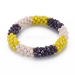 Bracelet extensible tressé en perles de verre au crochet, bijoux faits main népel femme, noir, diamètre intérieur: 1-5/8 pouce (4.2 cm)