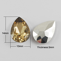 Diamante de imitación de cristal en punta, espalda plateada, facetados, lágrima, vara de oro pálido, 14x10x5mm
