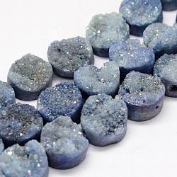 Fili di perle di agata druzy naturali e tinti galvanicamente, grado ab, rotondo e piatto, cielo blu, 10x5~8mm, Foro: 1 mm, circa 20pcs/filo, 8.07 pollice