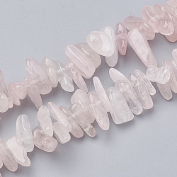 Granos naturales de abalorios de cuarzo rosa, chip, 10~30x4~10x1~7mm, agujero: 1 mm, aproximamente 80~85 pcs / cadena, 15.55 pulgada