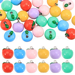 CHGCRAFT 36Pcs 6 Colors Opaque Resin Pendants, Apple Charms with Platinum Plated Metal Loops, Mixed Color, 19x17.5mm, Hole: 2mm, 6pcs/color