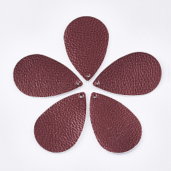 PU Leather Pendants, Teardrop, Brown, 57x37x1.8mm, Hole: 1.2mm