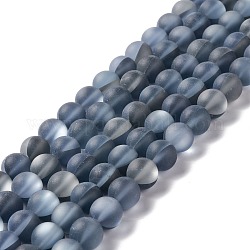 Chapelets de perles en pierre de lune synthétique, mat, ronde, bleu ardoise, 10mm, Trou: 1mm, Environ 38~40 pcs/chapelet, 14.96''~15.16'' (38~38.5 cm)