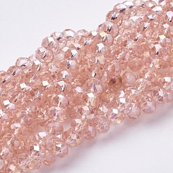 Electroplate Glass Beads Strands, AB Color Plated, Faceted, Rondelle, Pink, 6x4mm, Hole: 1mm, about 85~88pcs/strand, 16.1~16.5 inch(41~42cm)