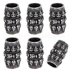 UNICRAFTALE 6 Pcs Column with Skull Beads Stainless Steel Beads Antique Silver Spacer Beads European Large Hole Parachute Cord Bead for Knives Flashlight Knuckles Bracelet Parachute Cord End Beads