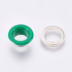 Выводы люверса с железной втулкой, для изготовления пакетов, плоско-круглые, платина, светло-зеленый, ушко: 10.5x5 мм, внутренний диаметр: 6 мм, коврик: 10.5x0.4 мм