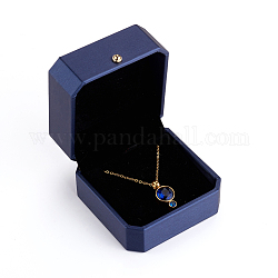 Coffrets cadeaux collier en cuir pu, avec bouton en fer plaqué or et velours à l'intérieur, pour le mariage, coffret de rangement de bijoux, bleu, 7.1x7.1x4.9 cm