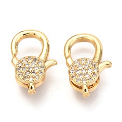 Brass Micro Pave Cubic Zirconia Lobster Claw Clasps, Real 18K Gold Plated, 15x10x4mm, Hole: 1mm
