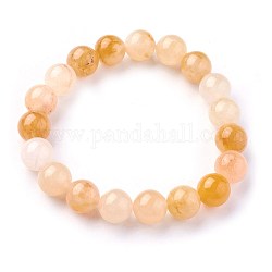 Bracelets extensibles de perles de jade topaze naturelle, ronde, 2-1/4 pouce ~ 2-3/8 pouces (5.7~6 cm), perles: 10~10.5 mm