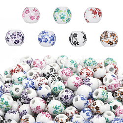 Chgcraft 210 piezas 7 colores cuentas de porcelana hechas a mano, redondo con estampado de flores, color mezclado, 10.5x9.5mm, agujero: 2.5 mm, 30 piezas / color